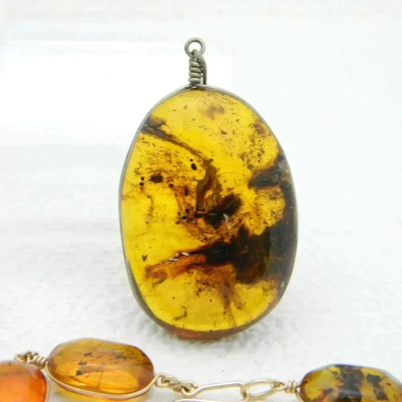 Gold Tone Baltic Raw Polished Amber Set - Picture 2 of 7